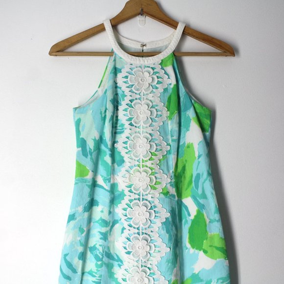Lilly Pulitzer 00 Pearl Shift Dress in Poolside Blue Floral Lace Appliqués 2XS - Picture 3 of 10